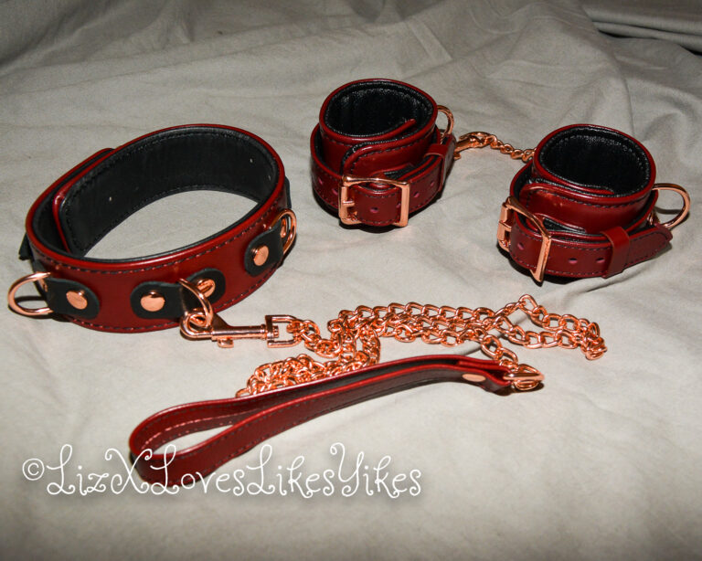 Review of Liebe Seele Wine Red Leather Collar with Leash, Rose Gold Metal Hardware Copyright Liz BlackX