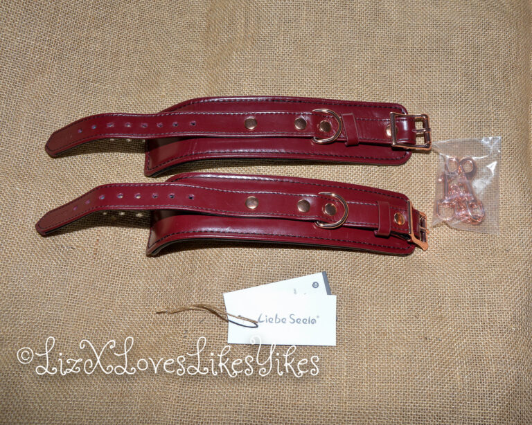 Review of the Liebe Seele Wine Red - Leather Handcuffs with Rose Gold Hardware by Liz BlackX Copyright Lizxlikes.com