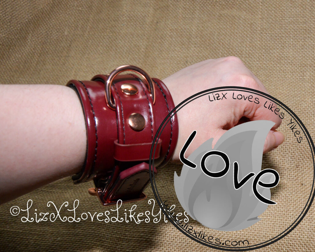 Review of the Liebe Seele Wine Red - Leather Handcuffs with Rose Gold Hardware by Liz BlackX Copyright Lizxlikes.com