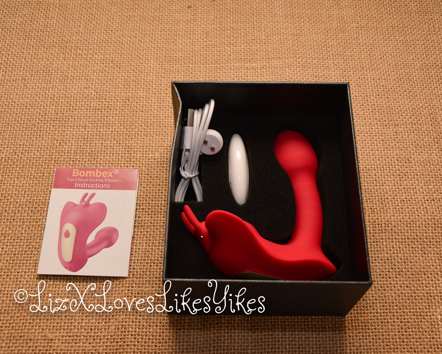 The inside of the box. Review of Butterfly Desire Vibe Pro Bombex.com Copyright Liz BlackX